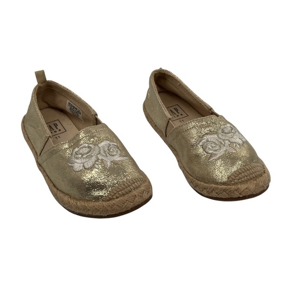 Gap Gold Embroidered Flower Slip-On Espadrille Flats Size 11 Toddler Girl - Picture 1 of 7